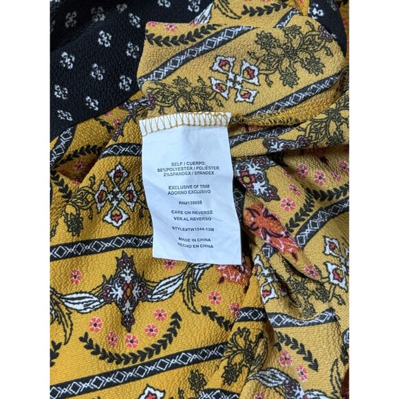 Skylar Jade Womens Blouse Size M Boho Style Yellow Black Floral Print Wrap - Picture 8 of 9